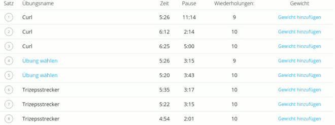 Garmin Connect - Kraftuebungen