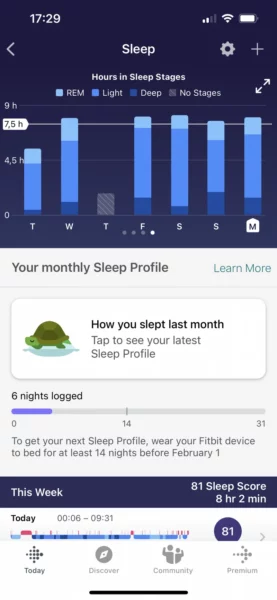 Fitbit App: Schlaftracking