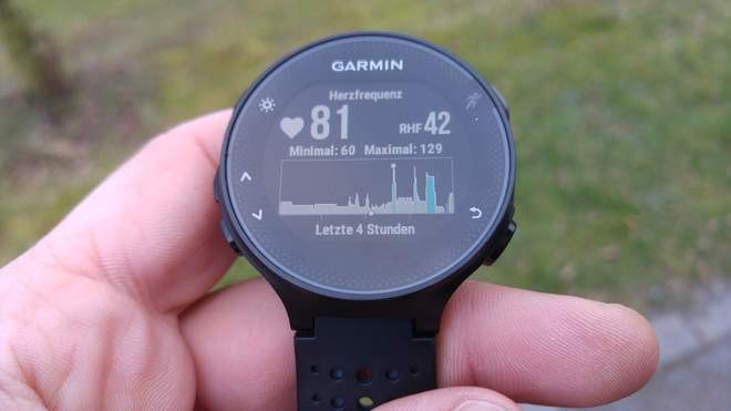 FR235: Puls, Ruhepuls, min/max-Puls, Puls letzte 4 Std.